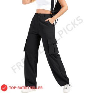 Cargo Pants High Waist Wide Leg Stretchy Lightweight Hiking Casual Streetwear